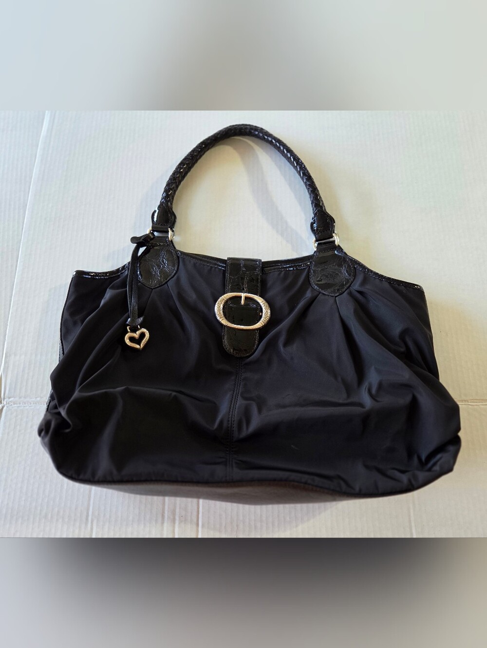 Brighton Black Women's Tote Handbag with Heart Charm